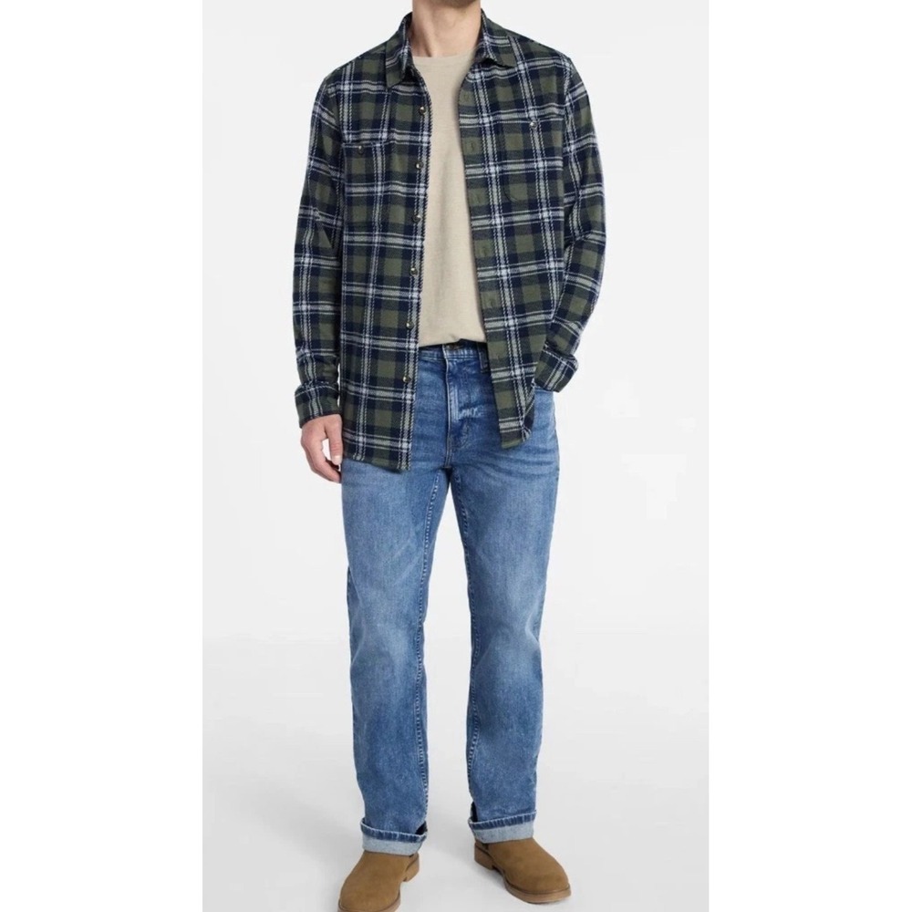 George-Mens-Plaid Olive Oat-Knit Overshirt-Long Sleeves-Sz S-NWT